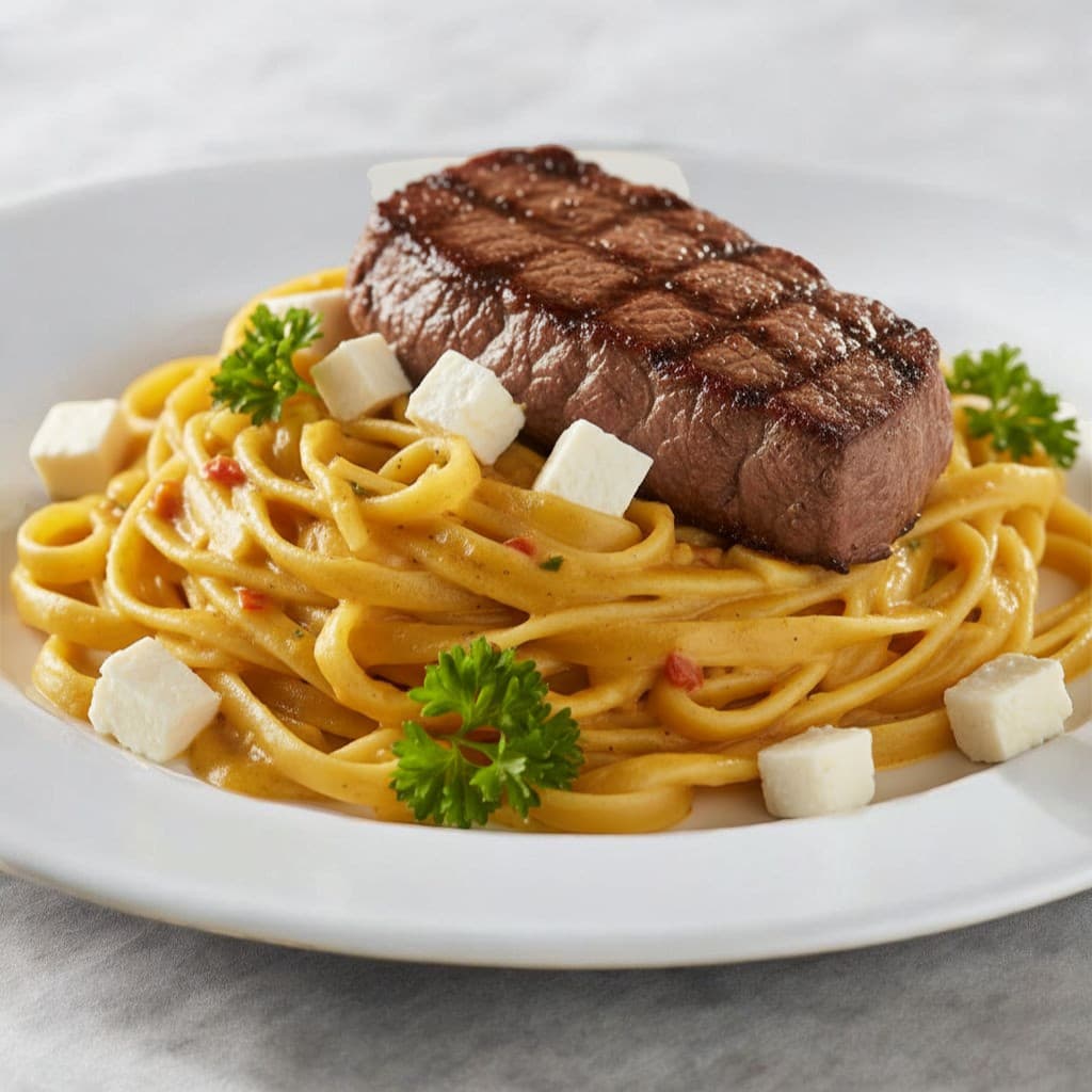 FILETE CON FETUCCINI EN SALSA HUANCAÍNA