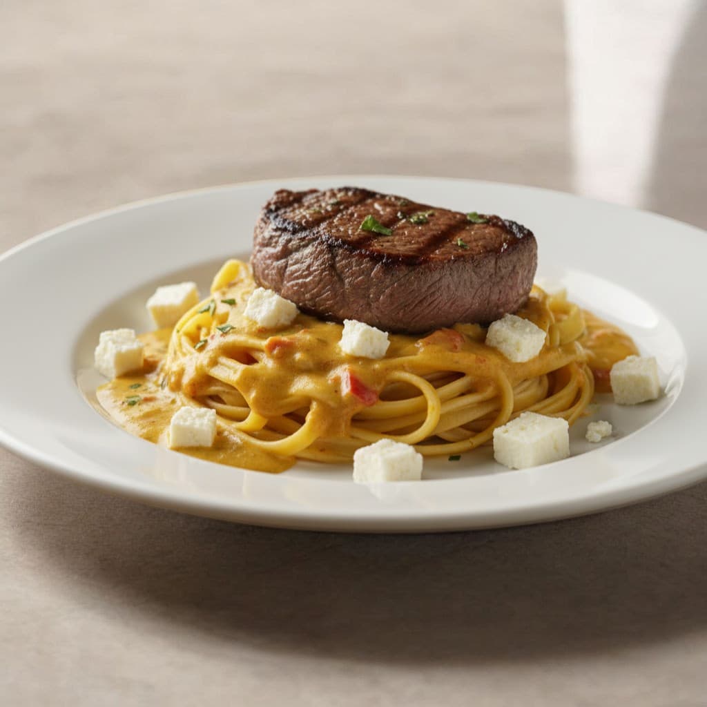 FILETE CON FETUCCINI EN SALSA HUANCAINA